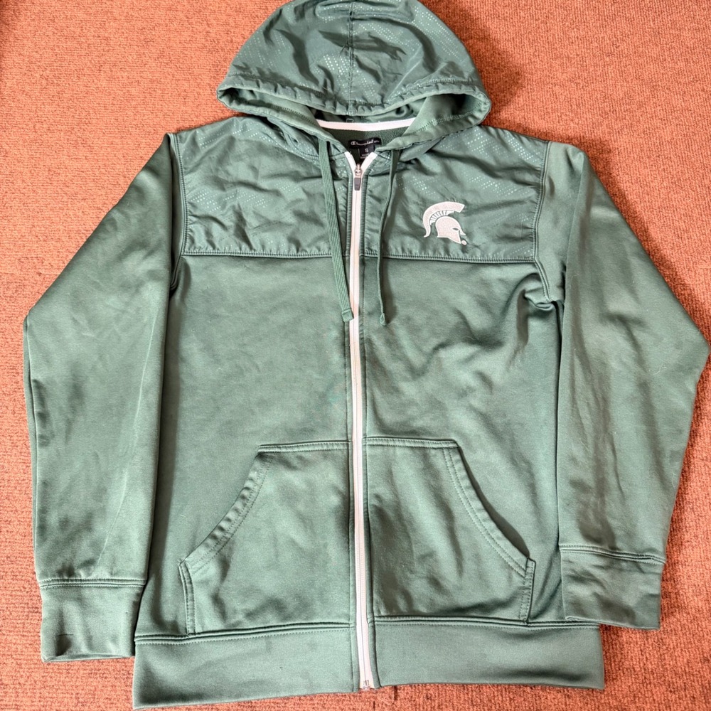 Champion Elite Michigan State Spartans Mens Small Green‎ Full Zip Hoodie Jacket